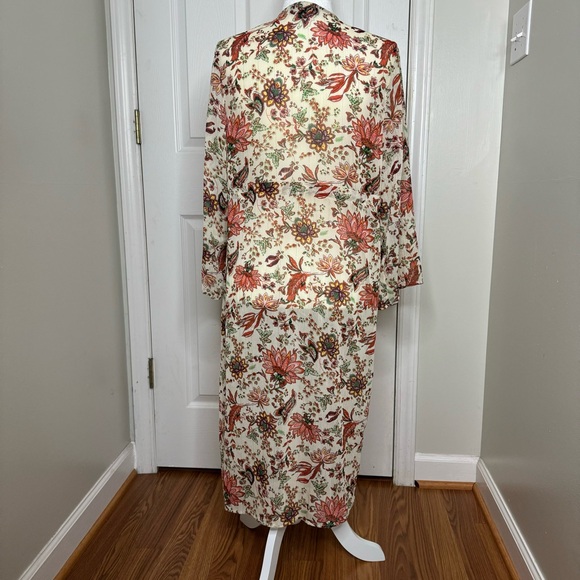 RD‎ & Koko Sheer Long Kimono Open Front Boho Floral Cardigan Sheer Longline Sz S - Picture 4 of 10